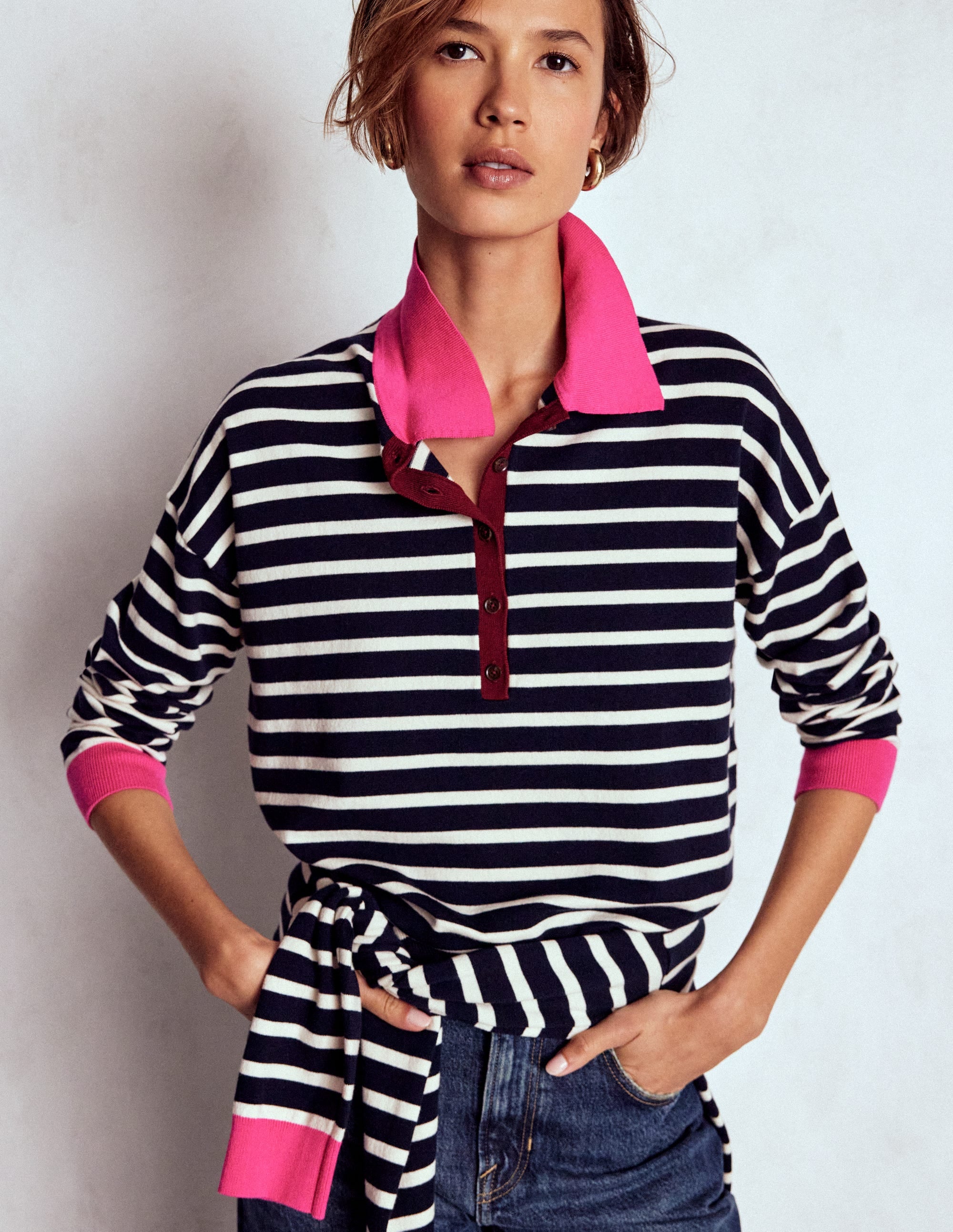 Lara Henley-Pullover aus Baumwolle-Dunkelblau/Streifen - Image 5