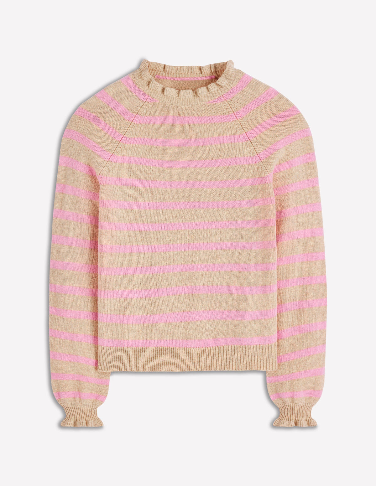 Fae Fair-Isle-Pullover mit Rüschen-Kamelbraun, Rosa Streifen - Image 8