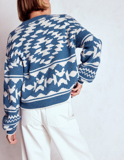 Abi Jacquard-Strickjacke-Denim-Blau Aztekenmuster-4