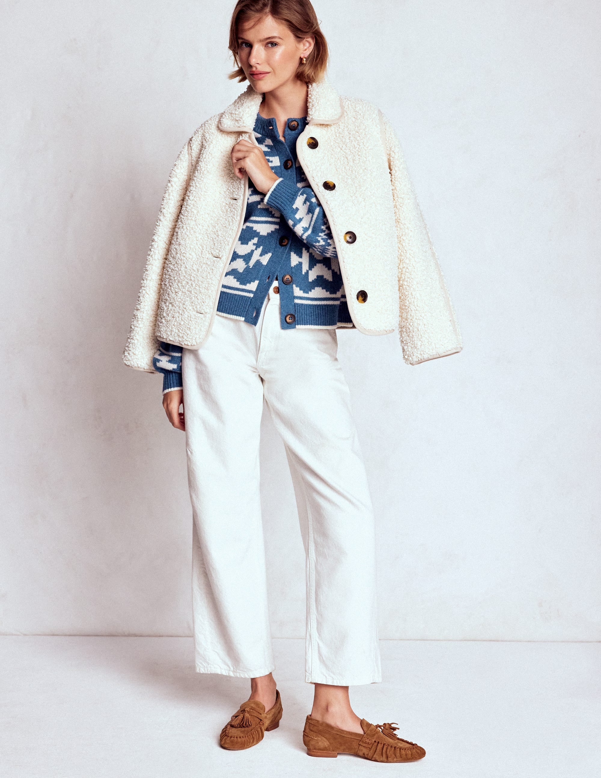 Abi Jacquard-Strickjacke-Denim-Blau Aztekenmuster - Image 4