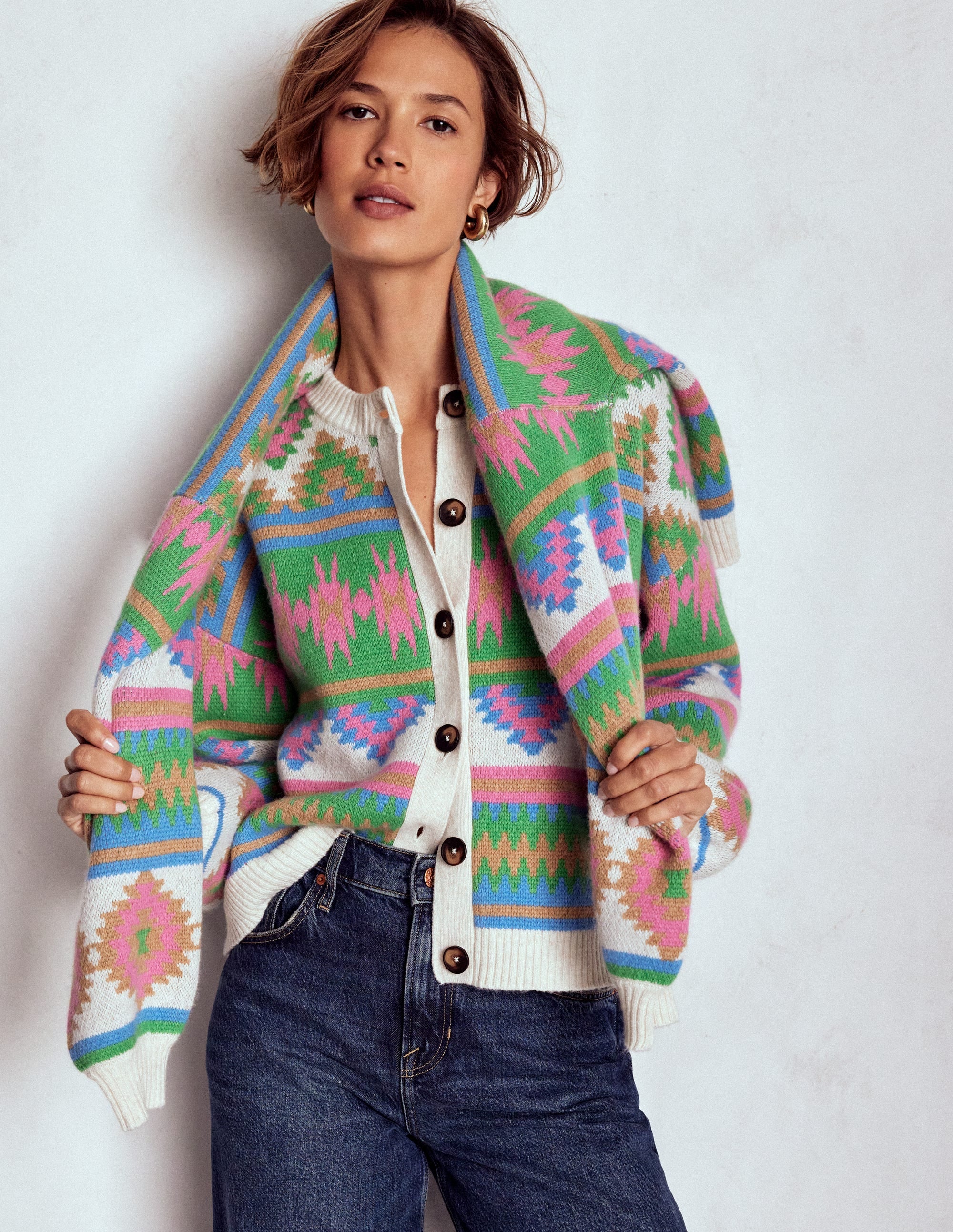 Abi Jacquard-Strickjacke-Bunt Aztekenmuster - Image 2