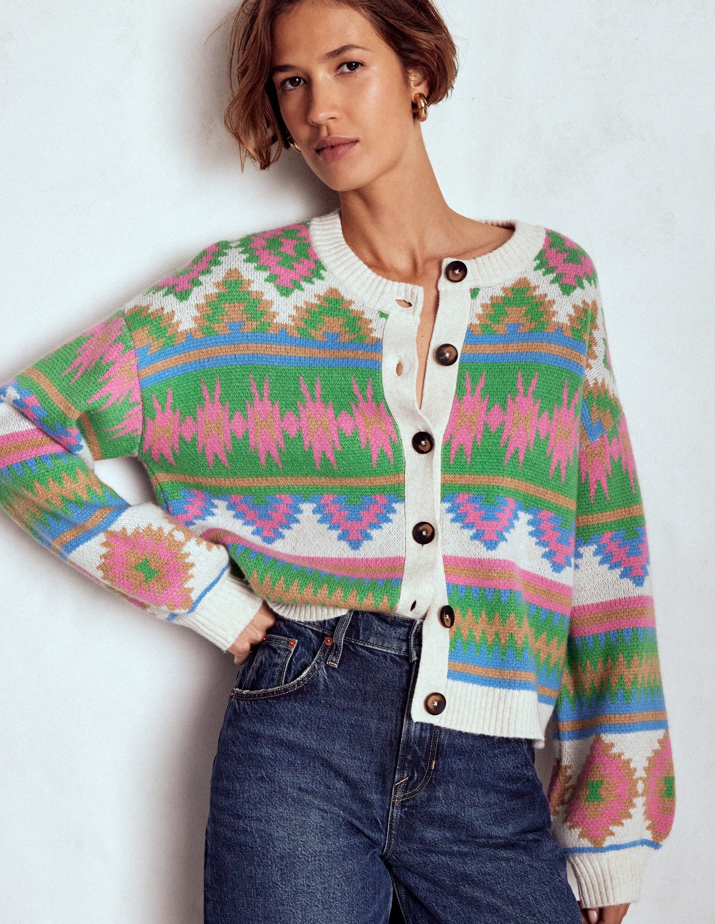 Abi Jacquard-Strickjacke-Bunt Aztekenmuster