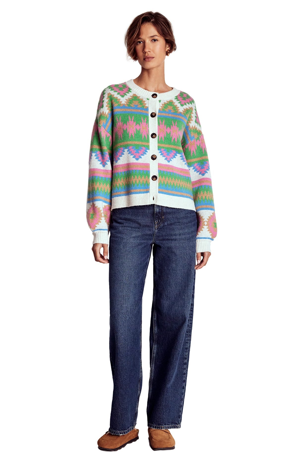 Abi Jacquard-Strickjacke-Bunt Aztekenmuster