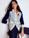Marion Strickjacke aus Merinowolle-Schneevogel-Blau, Marineblau