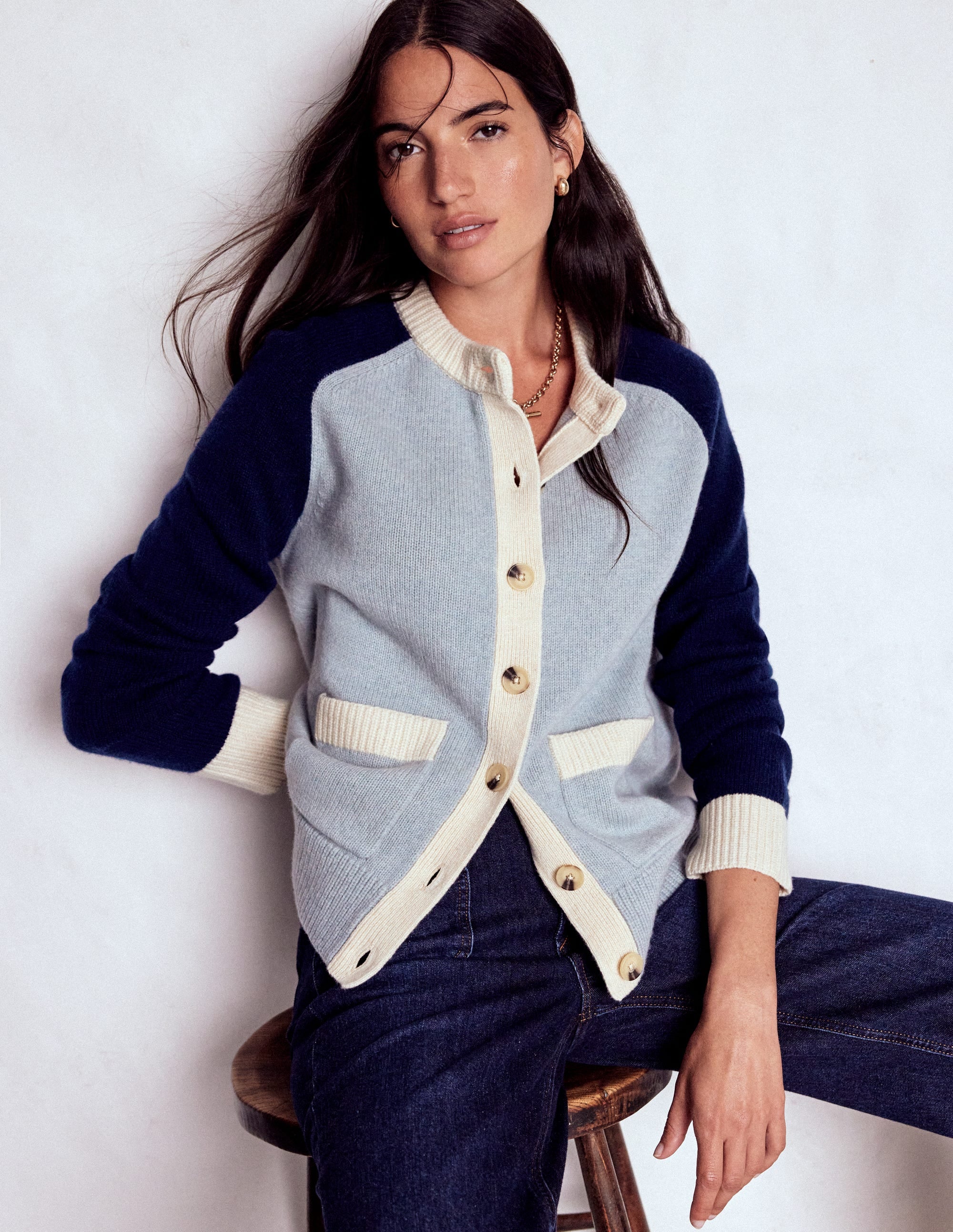 Marion Strickjacke aus Merinowolle-Schneevogel-Blau, Marineblau - Image 1