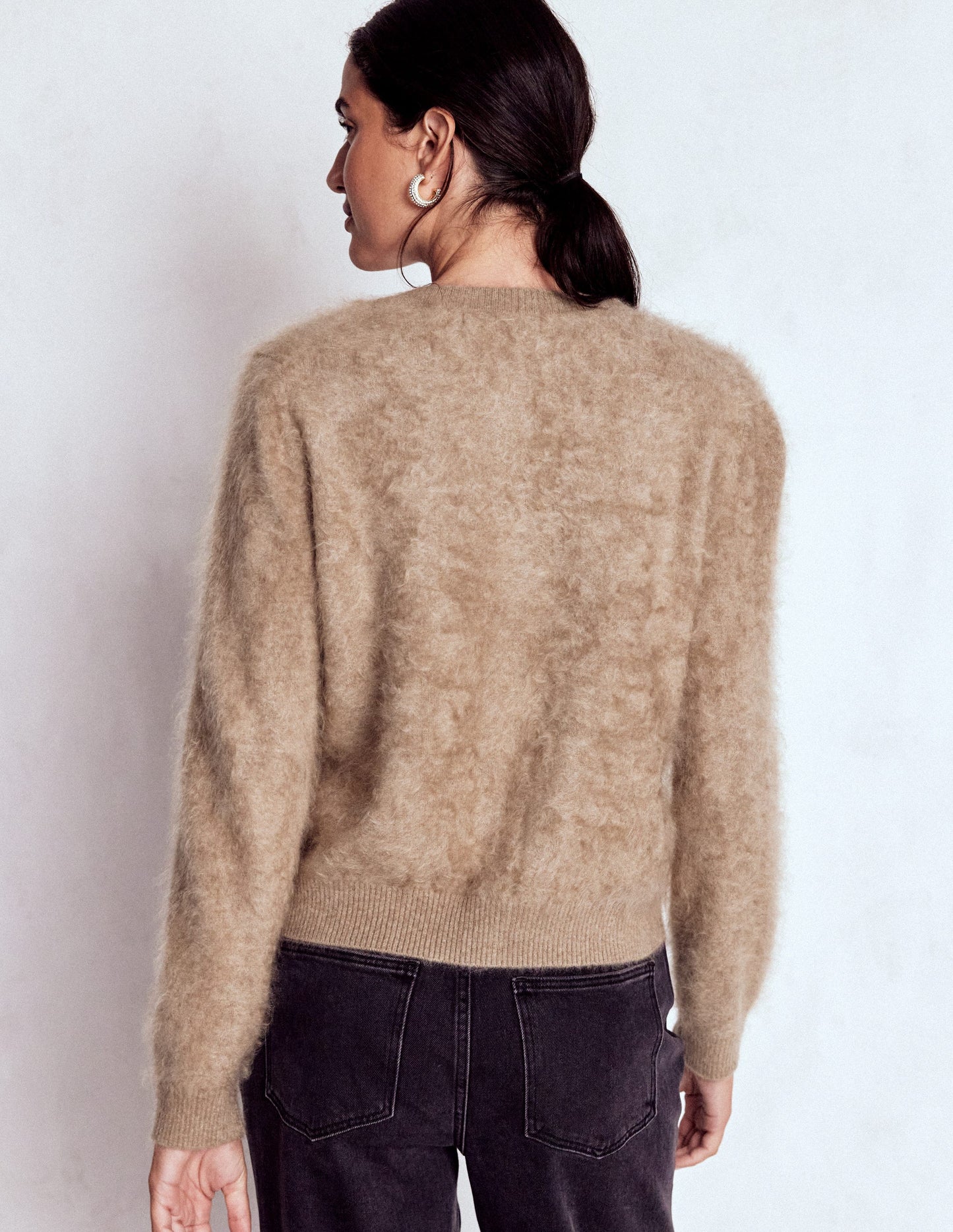 Eva Brushed Cashmere Cardigan-Dark Mink Melange