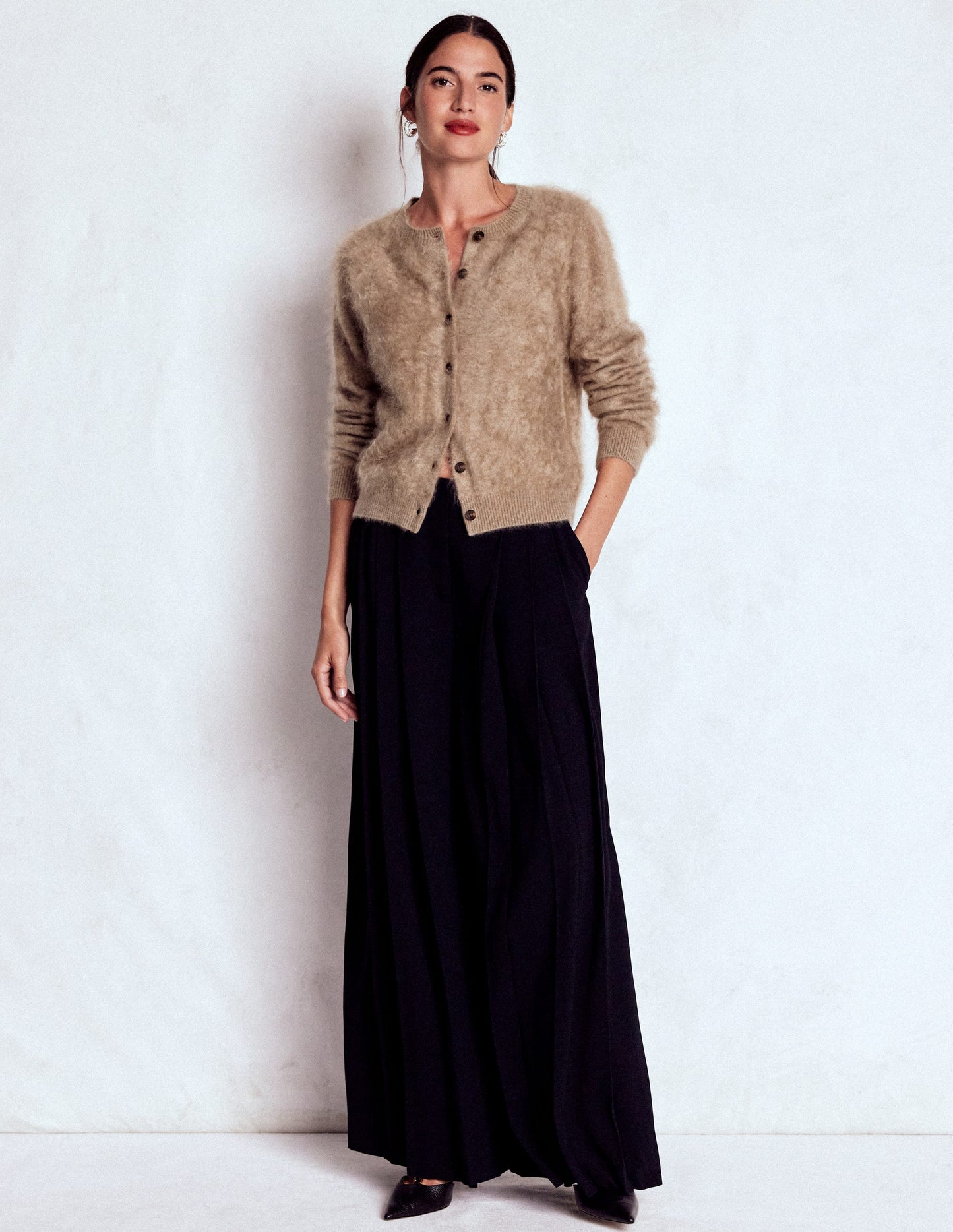 Eva Brushed Cashmere Cardigan-Dark Mink Melange