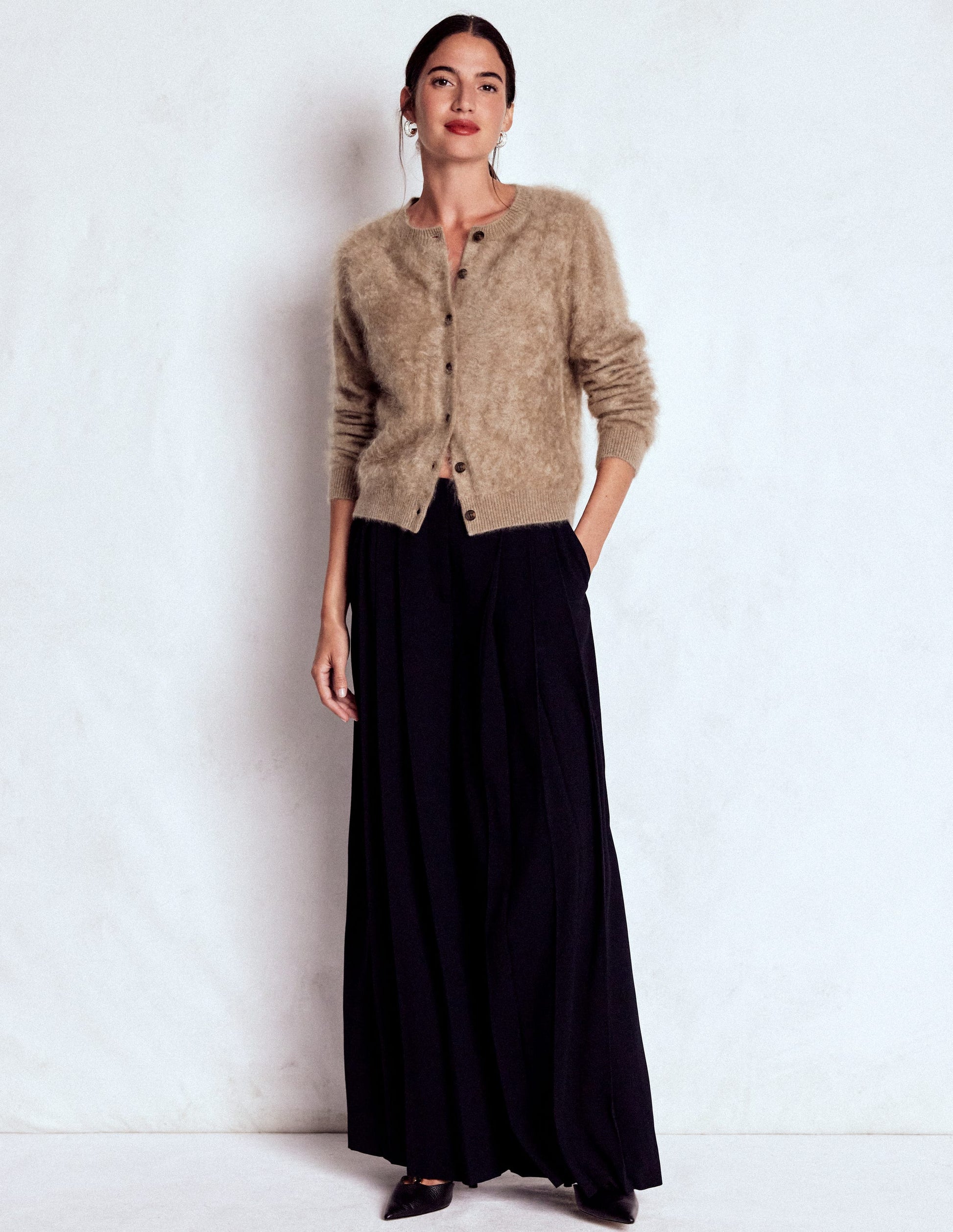 Eva Brushed Cashmere Cardigan-Dark Mink Melange-5