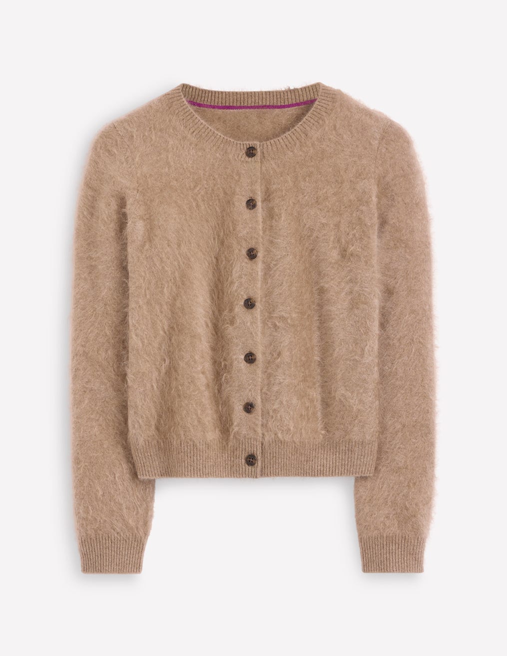 Eva Brushed Cashmere Cardigan-Dark Mink Melange