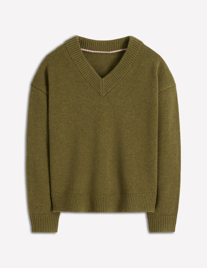 Marion Merino V-neck Jumper-Promenade Green Melange-7