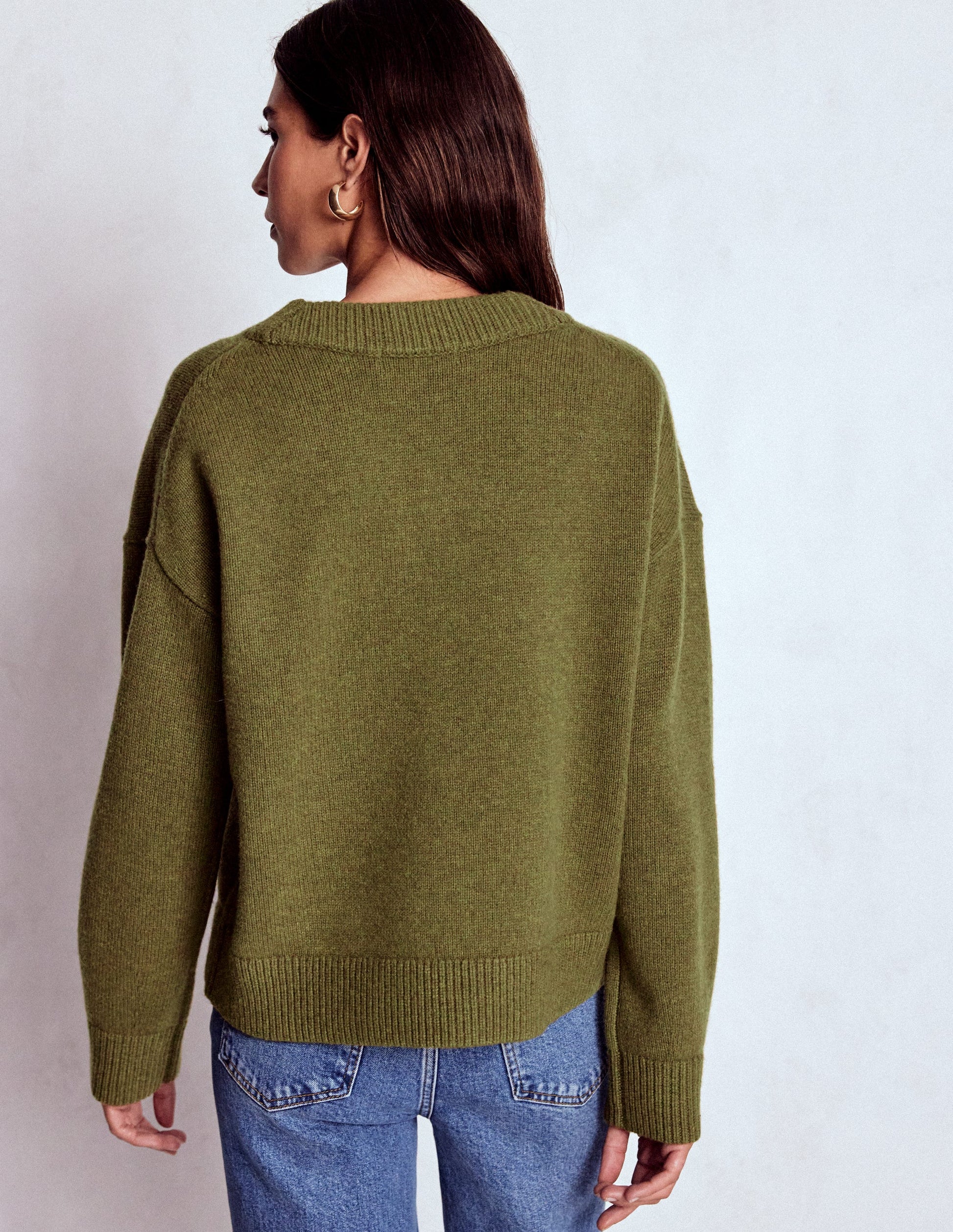 Marion Merino V-neck Jumper-Promenade Green Melange-4
