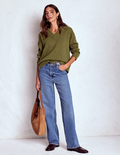 Marion Merino V-neck Jumper-Promenade Green Melange-6