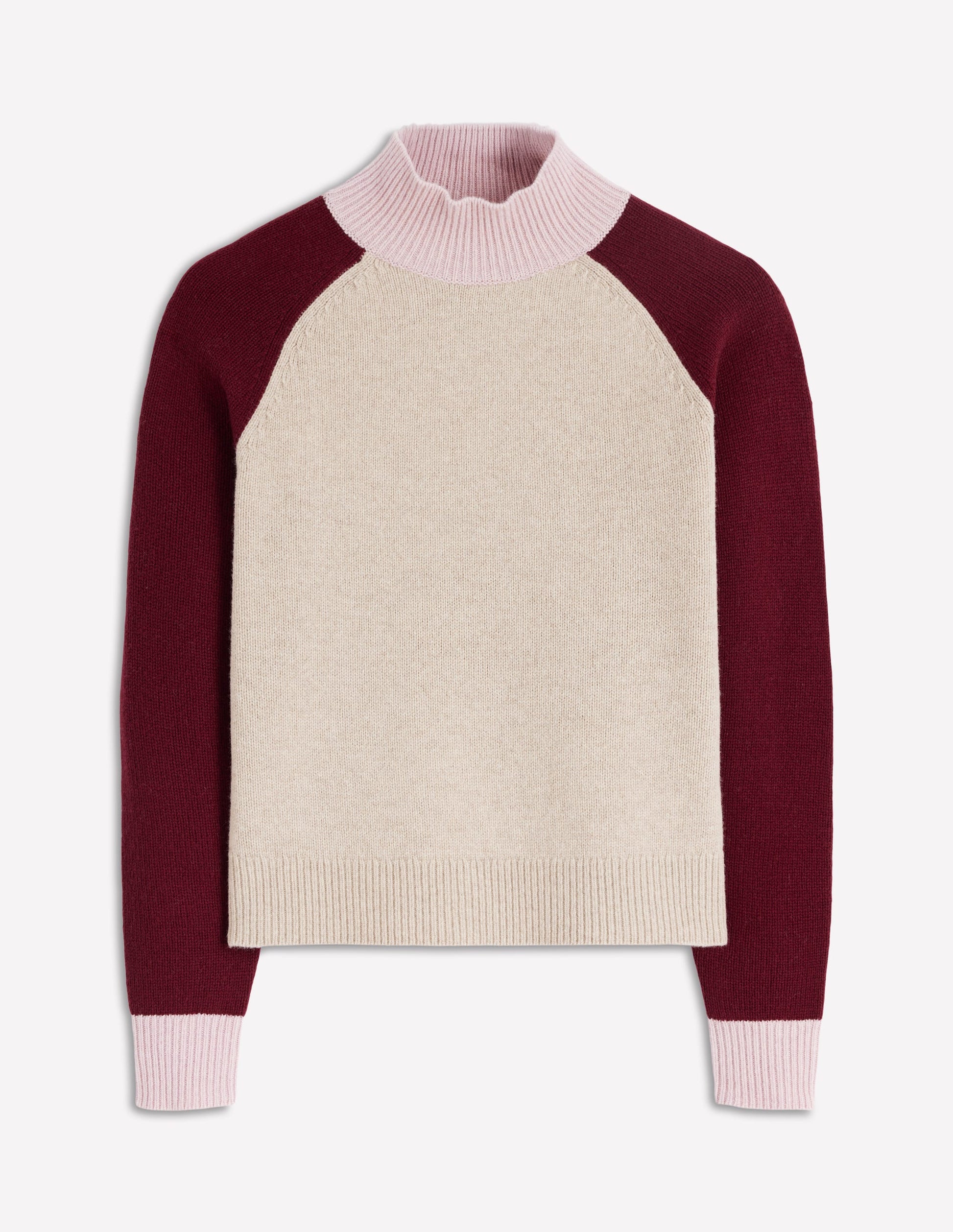 Marion Merino High Neck Jumper-Linen, Pinotage Colour Block-5
