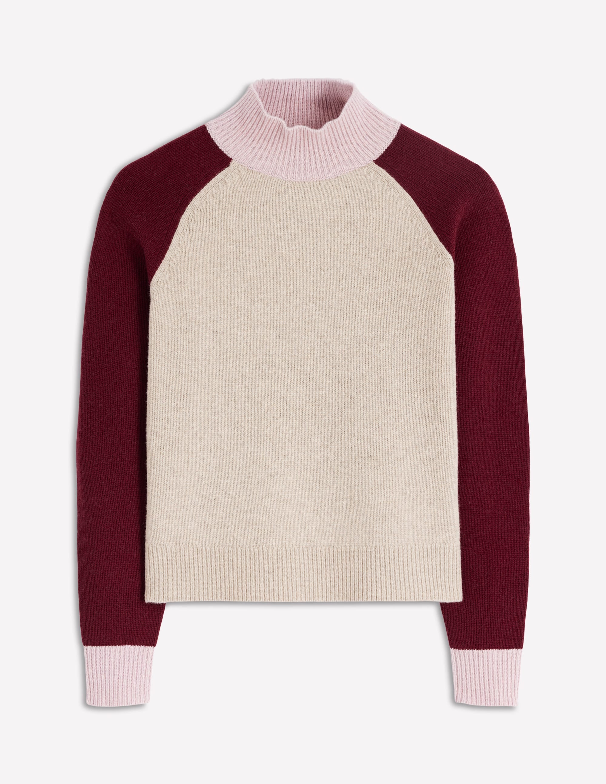 Marion Hochgeschlossener Merino-Pullover-Leinen, Pinotage Blockfarben - Image 5