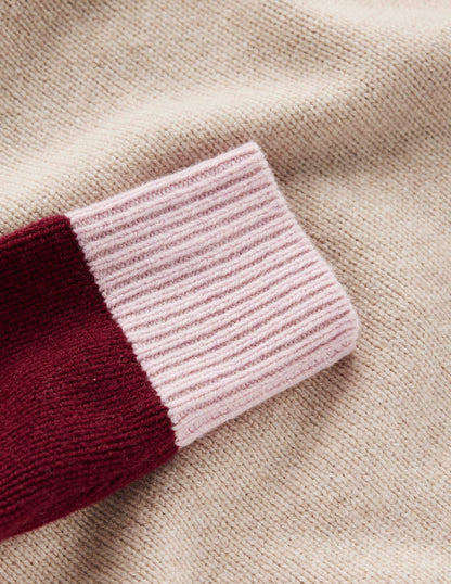 Marion Merino High Neck Jumper-Linen, Pinotage Colour Block-6