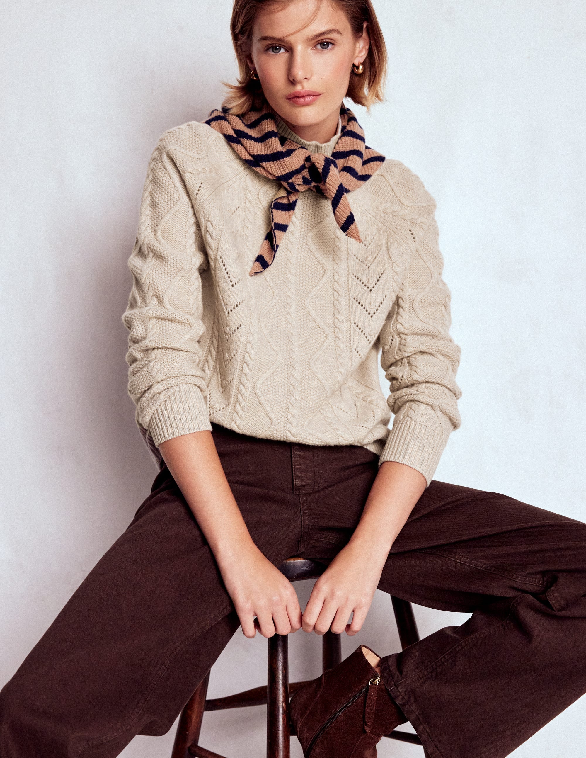 Marion Merino High Neck Jumper-Barley Cable - Image 1