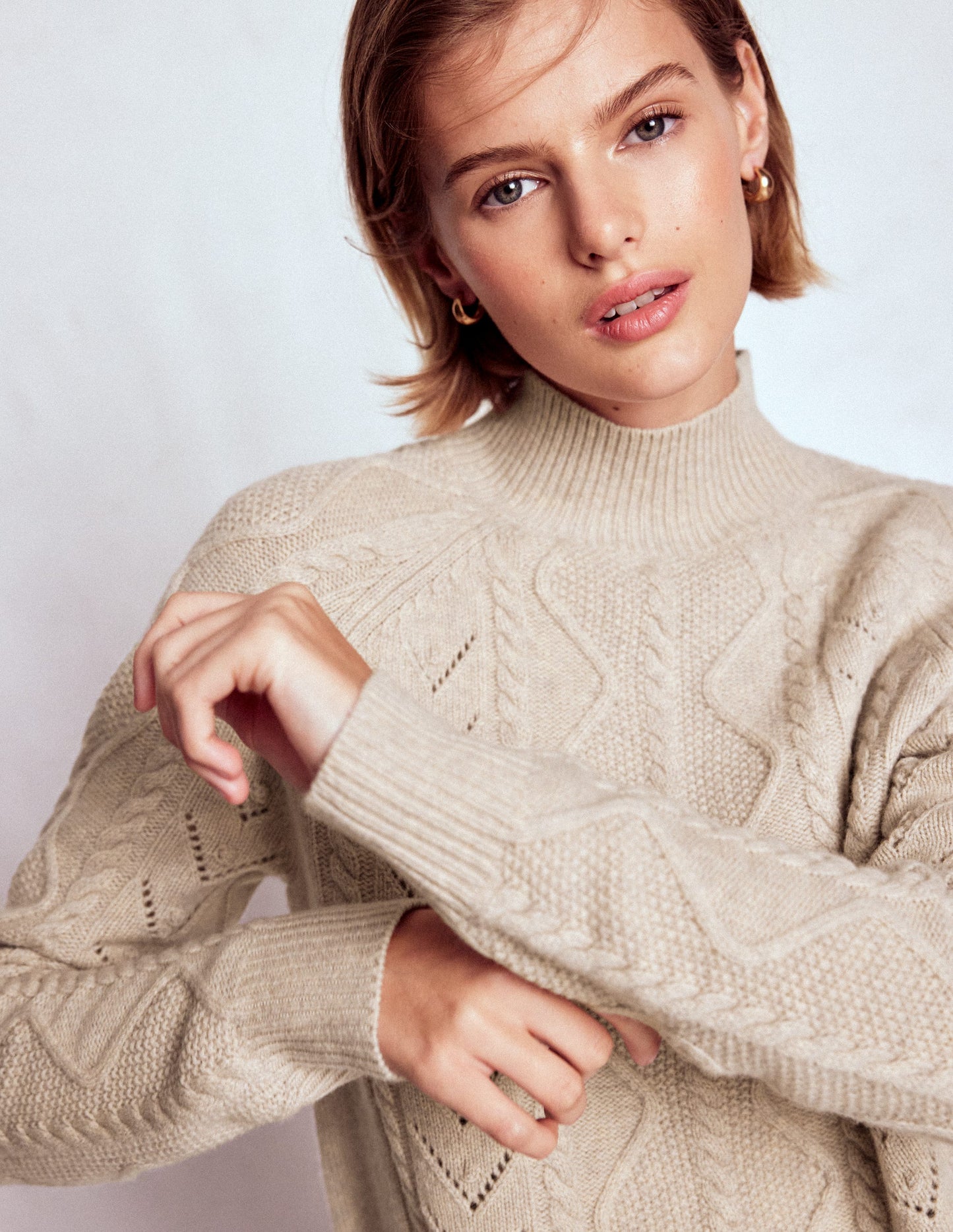 Marion Merino High Neck Jumper-Barley Cable