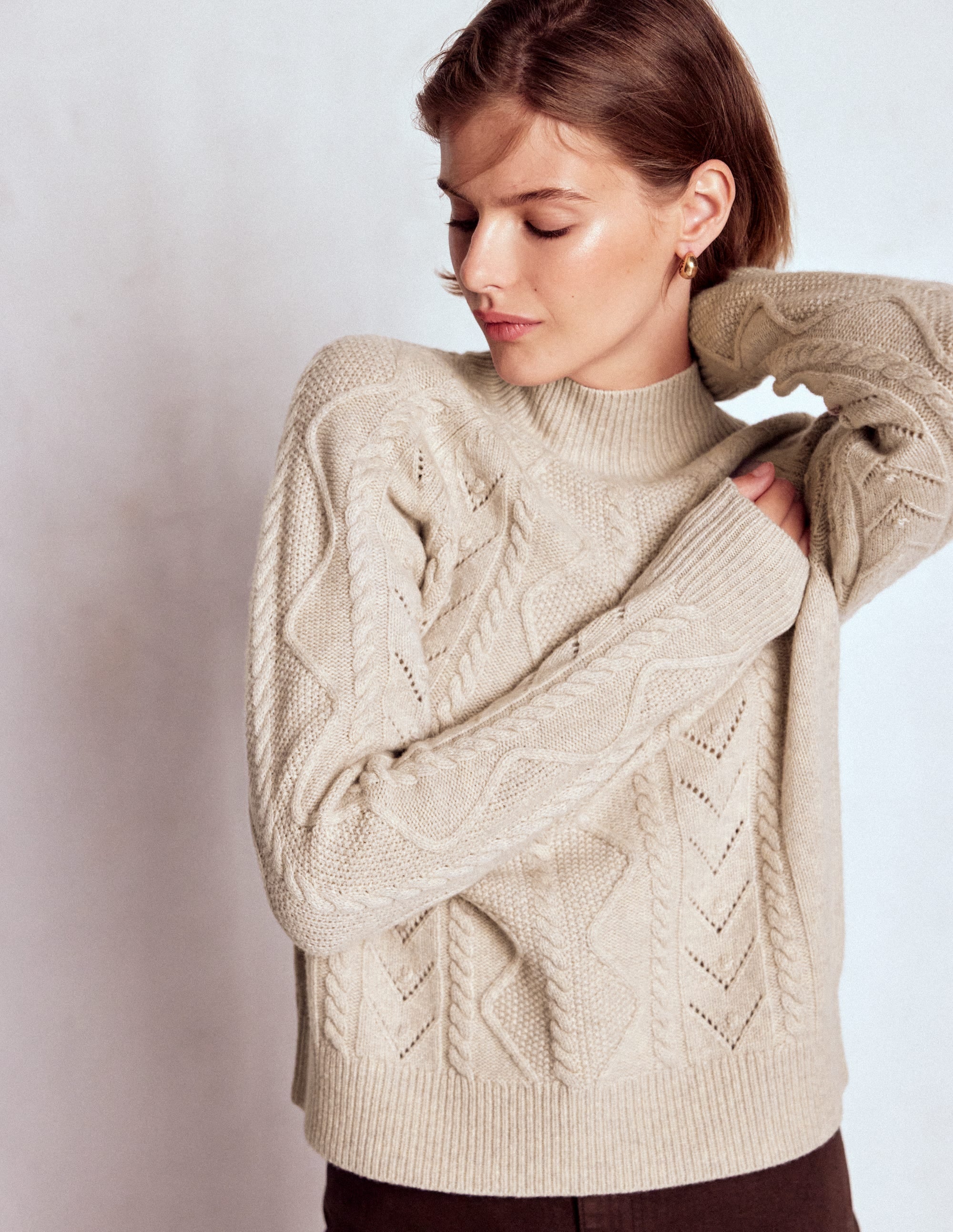 Marion Merino High Neck Jumper-Barley Cable - Image 4