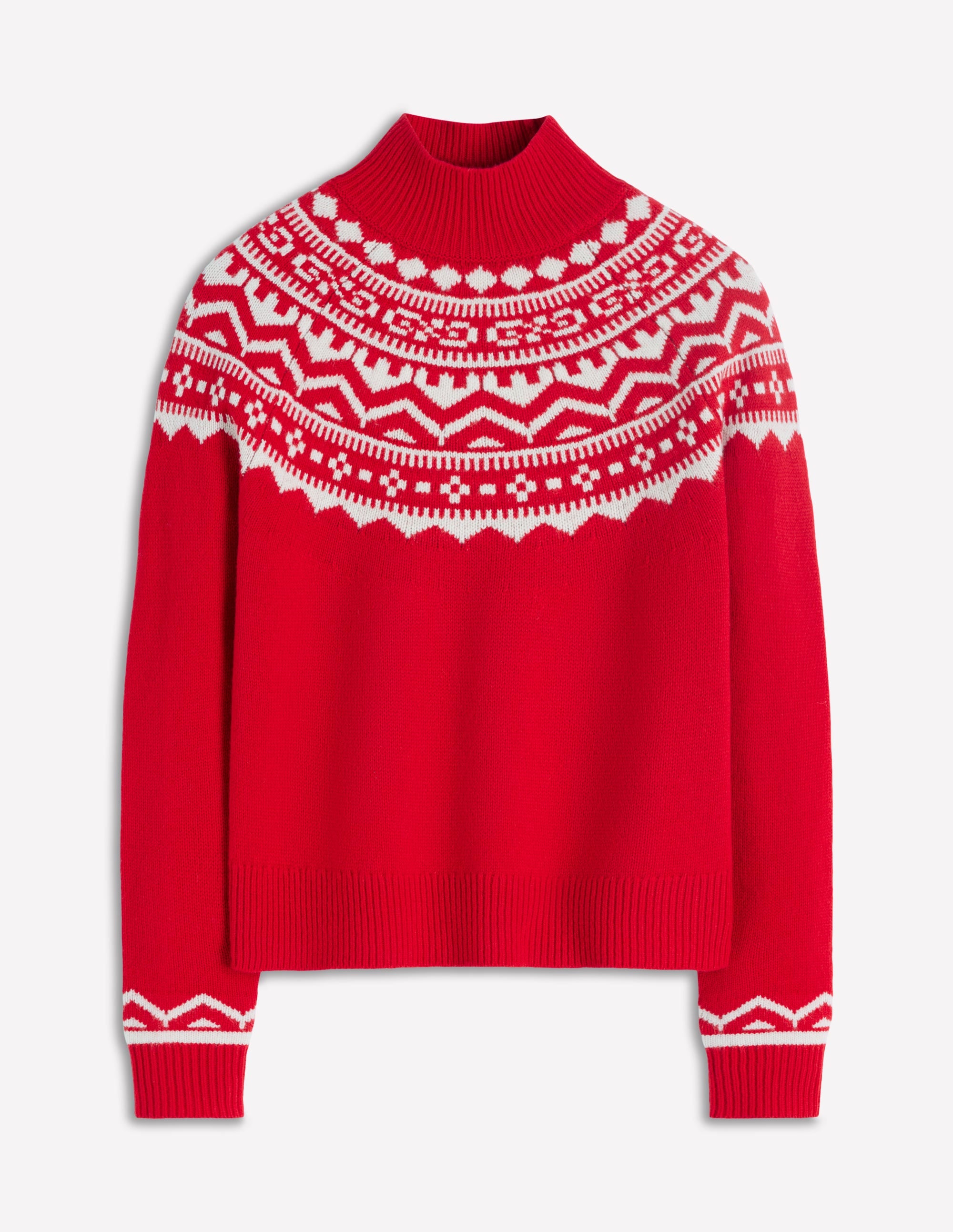 Marion Hochgeschlossener Merino-Pullover-Mohnrot Fair-Isle - Image 6