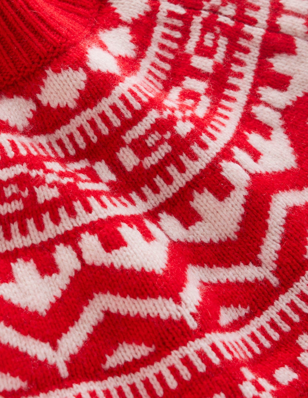 Marion Hochgeschlossener Merino-Pullover-Mohnrot Fair-Isle