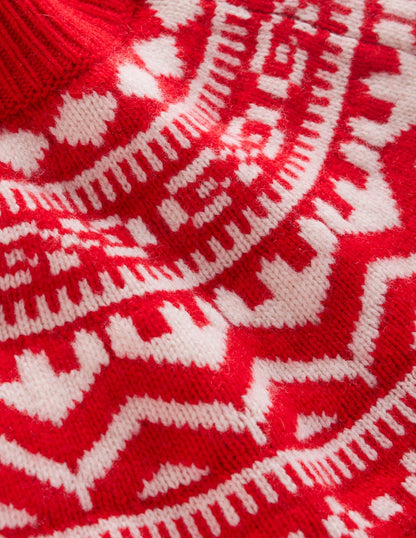 Marion Hochgeschlossener Merino-Pullover-Mohnrot Fair-Isle-7