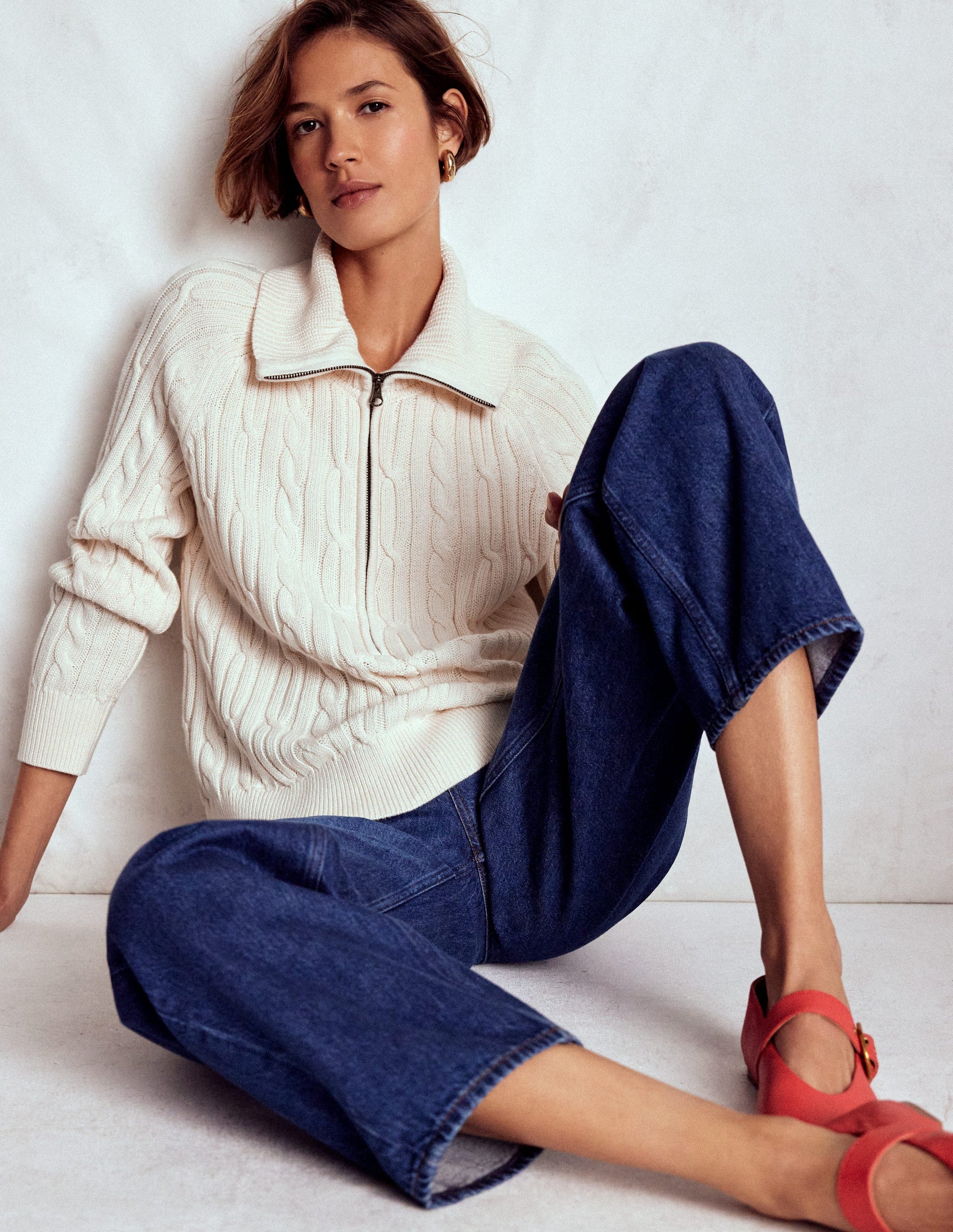 Lucy Pullover mit Halbreißverschluss-Warmes Naturweiß Zopfstrickmuster-6