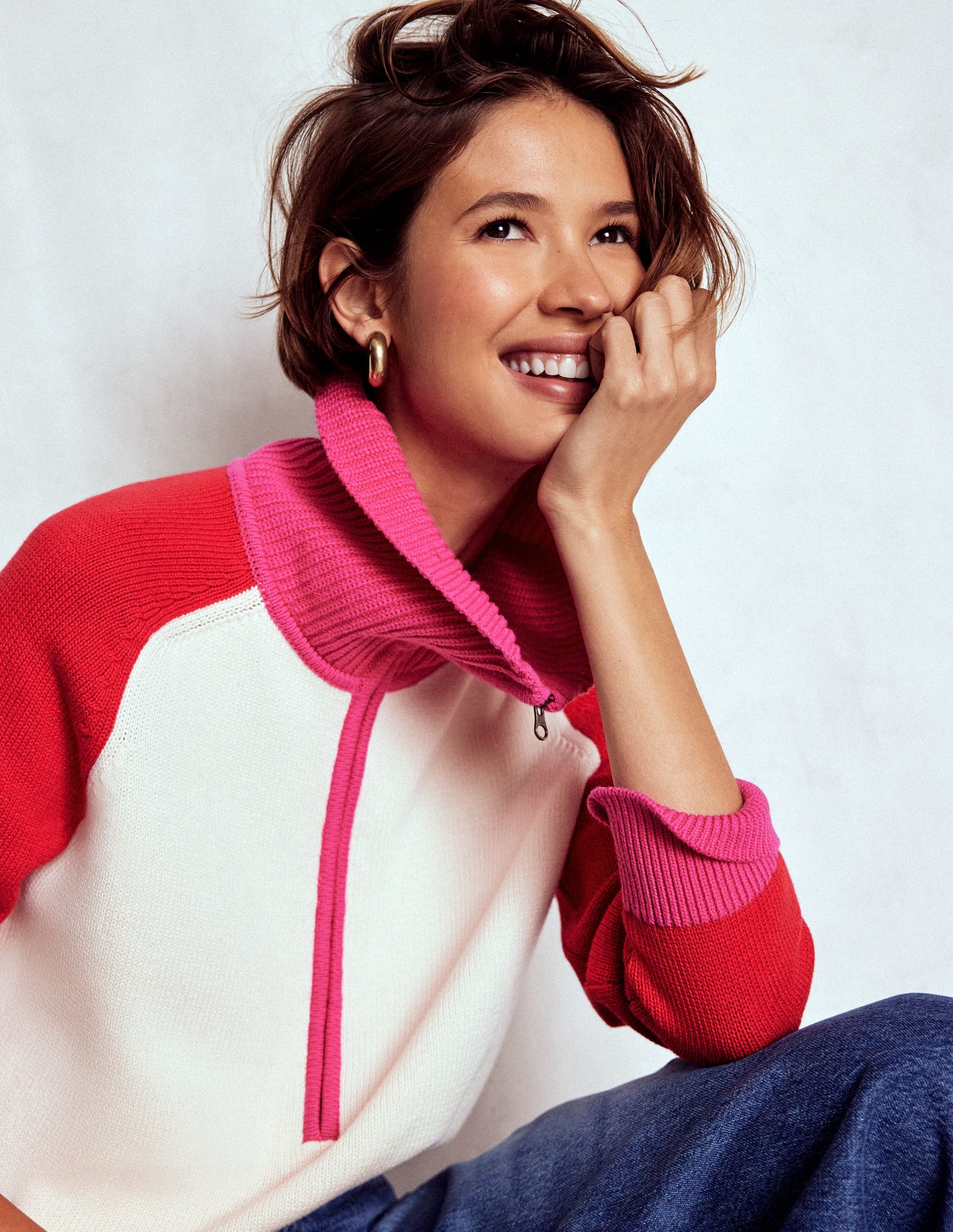 Lucy Pullover mit Halbreißverschluss-Warmes Naturweiß, Rot-3