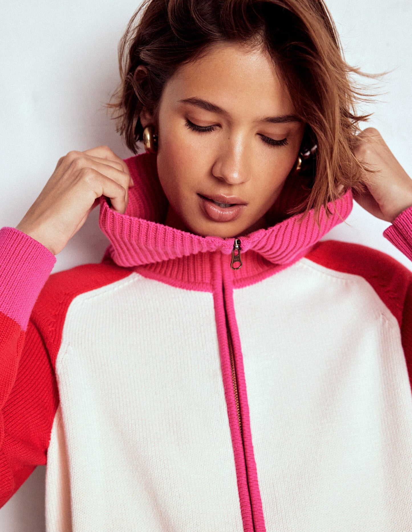 Lucy Pullover mit Halbreißverschluss-Warmes Naturweiß, Rot