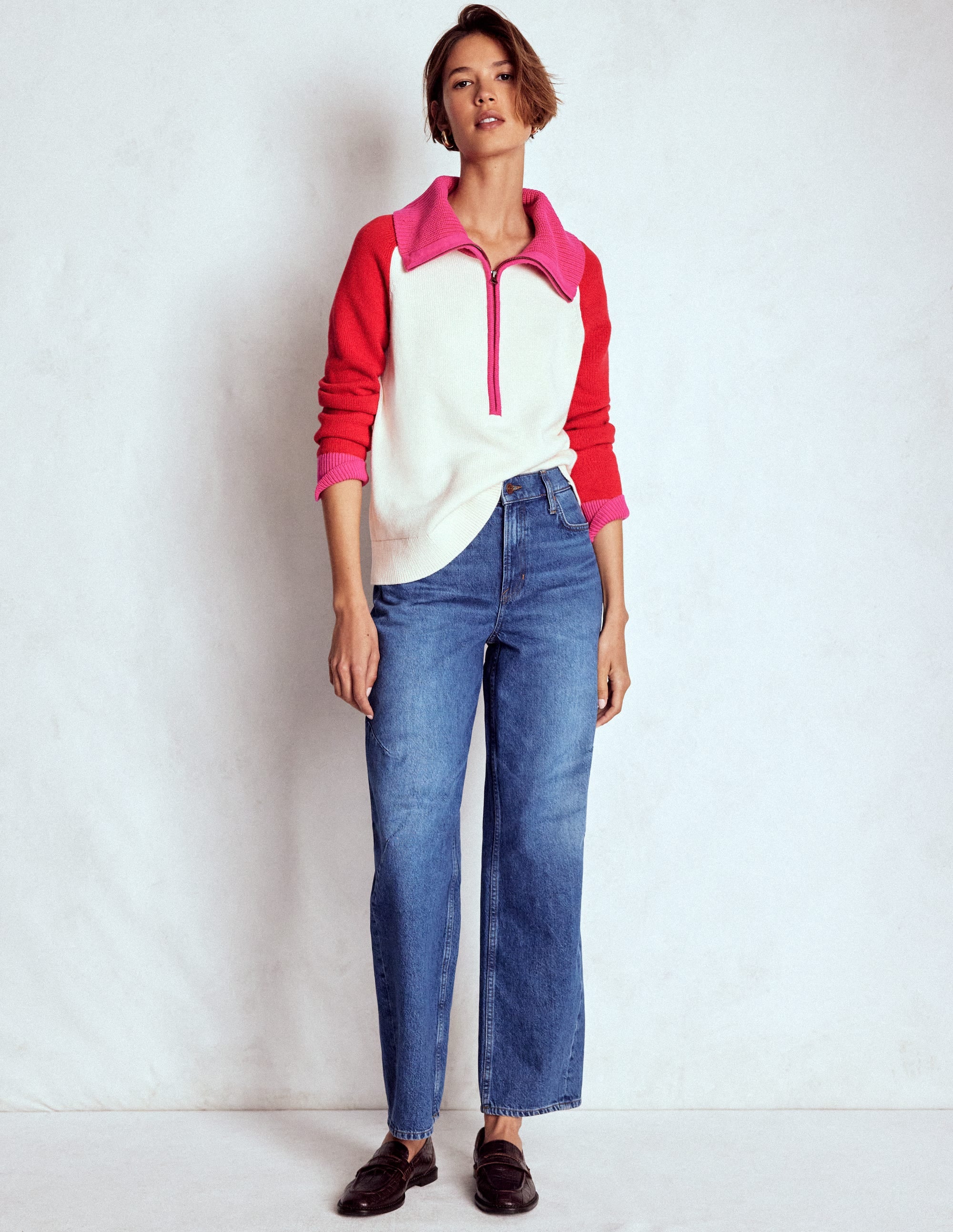 Lucy Pullover mit Halbreißverschluss-Warmes Naturweiß, Rot - Image 6