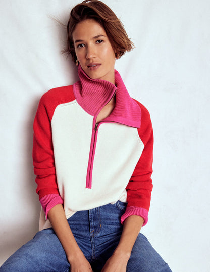 Lucy Pullover mit Halbreißverschluss-Warmes Naturweiß, Rot-7