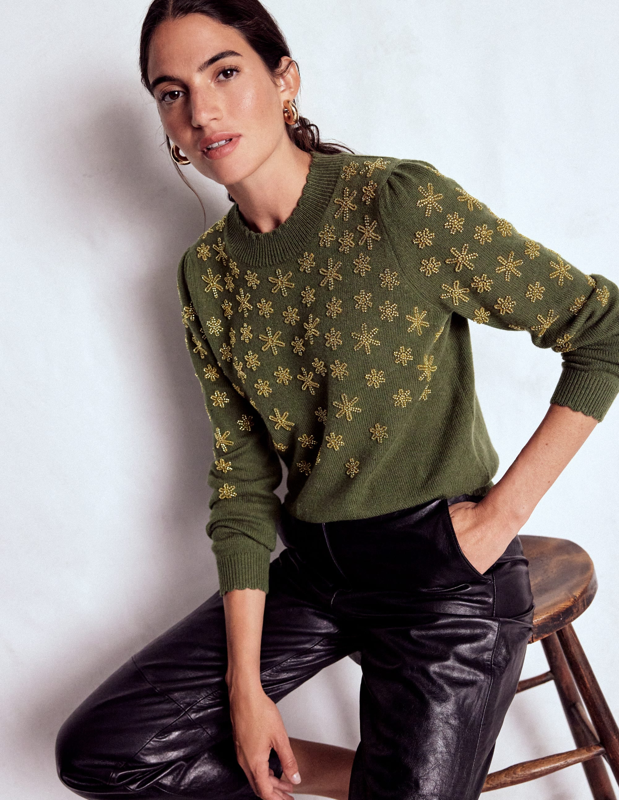 Elizabeth Embellished Jumper-Leaf Green - Image 1