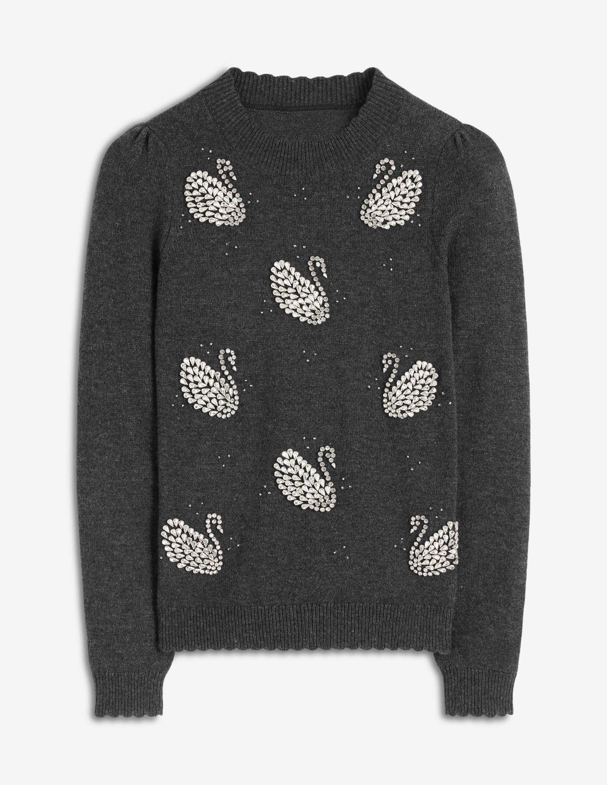 Elizabeth Embellished Jumper-Charcoal Melange Swans - Image 7