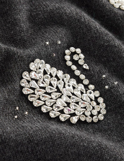 Elizabeth Verzierter Pullover-Anthrazit Meliert Schwäne-8