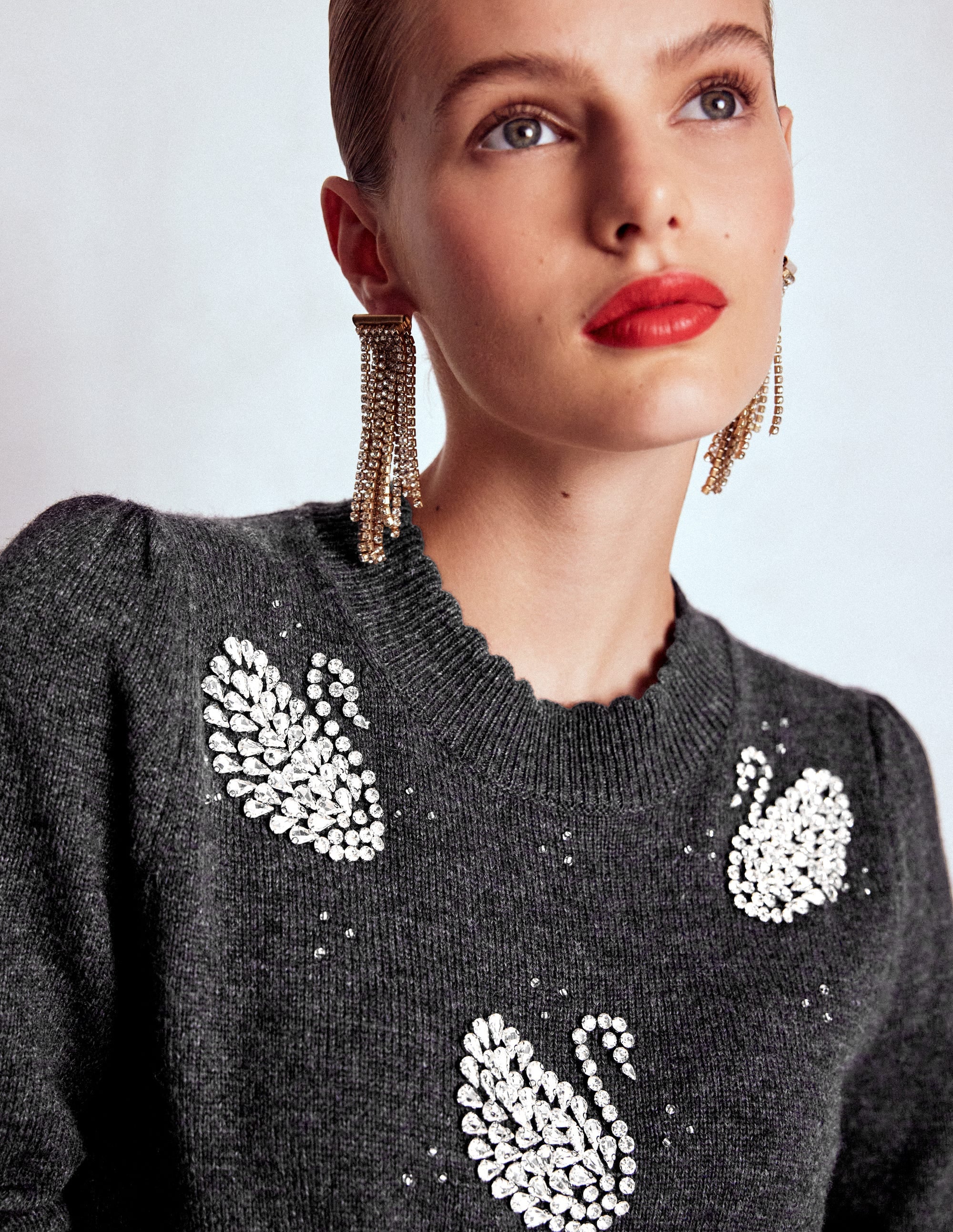 Elizabeth Embellished Jumper-Charcoal Melange Swans - Image 3