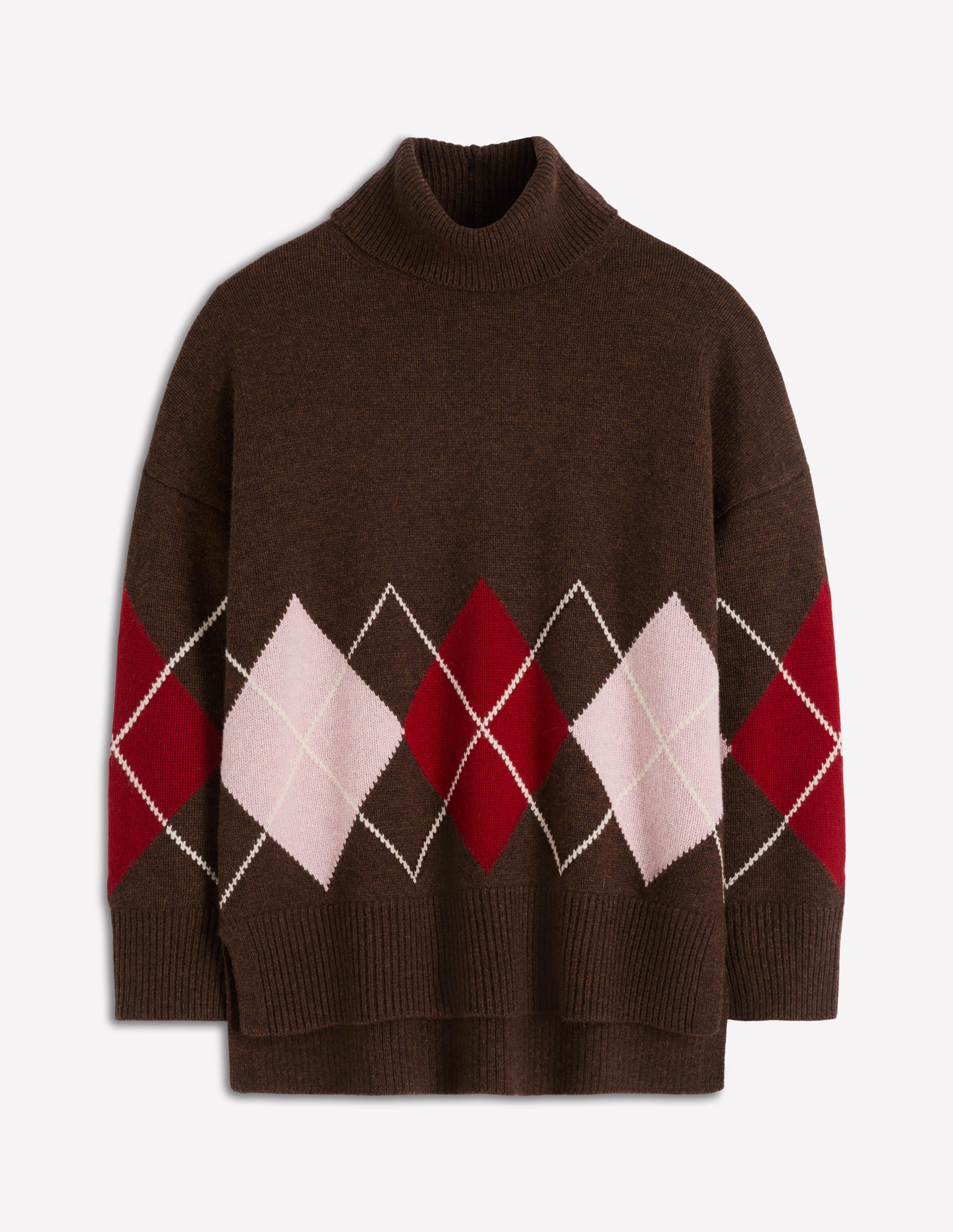 Polly Merino-Rollkragenpullover-Braun, Rosa Argyle - Image 7