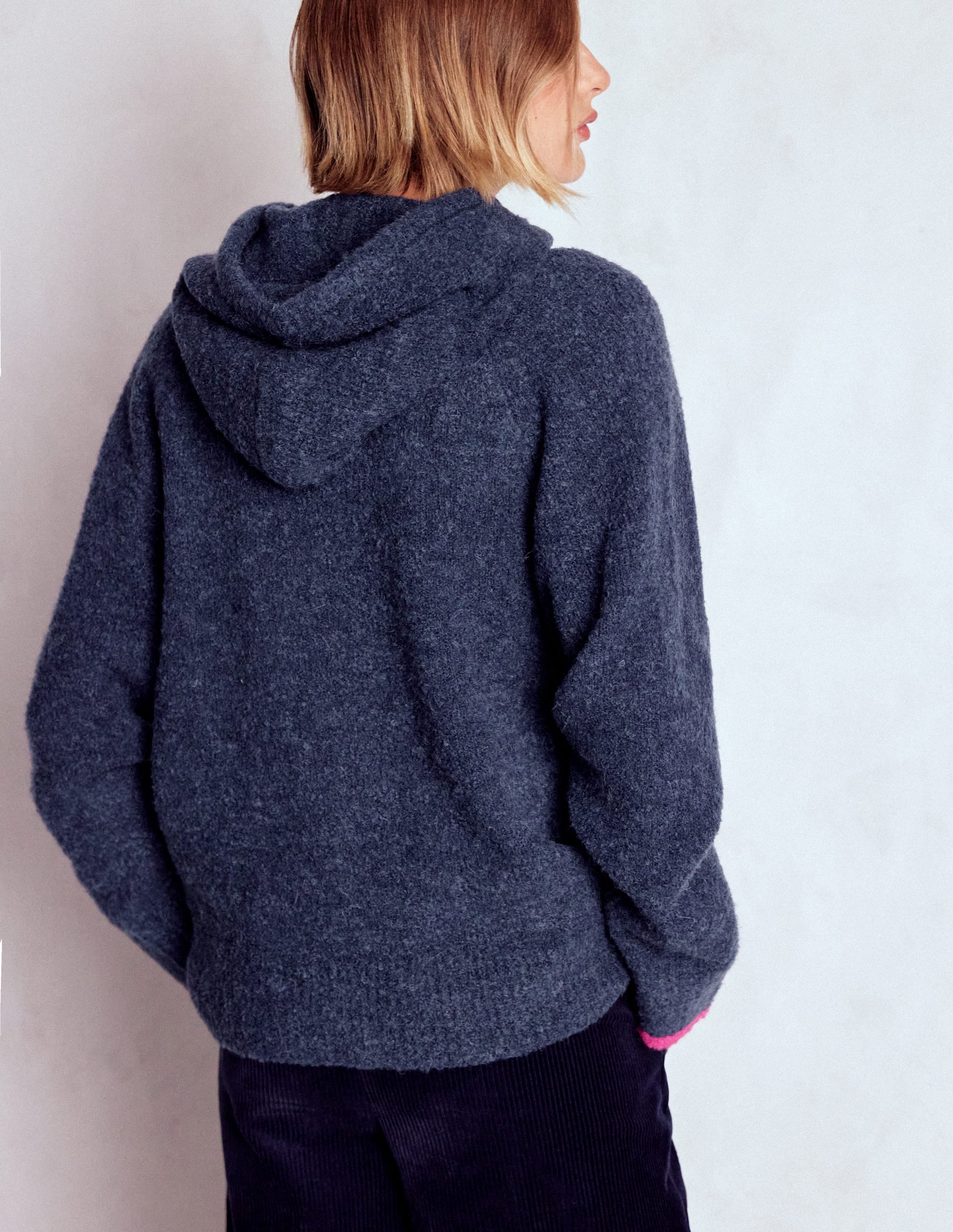 Kapuzenpullover aus Bouclé mit Raglanärmeln-Marineblau - Image 3
