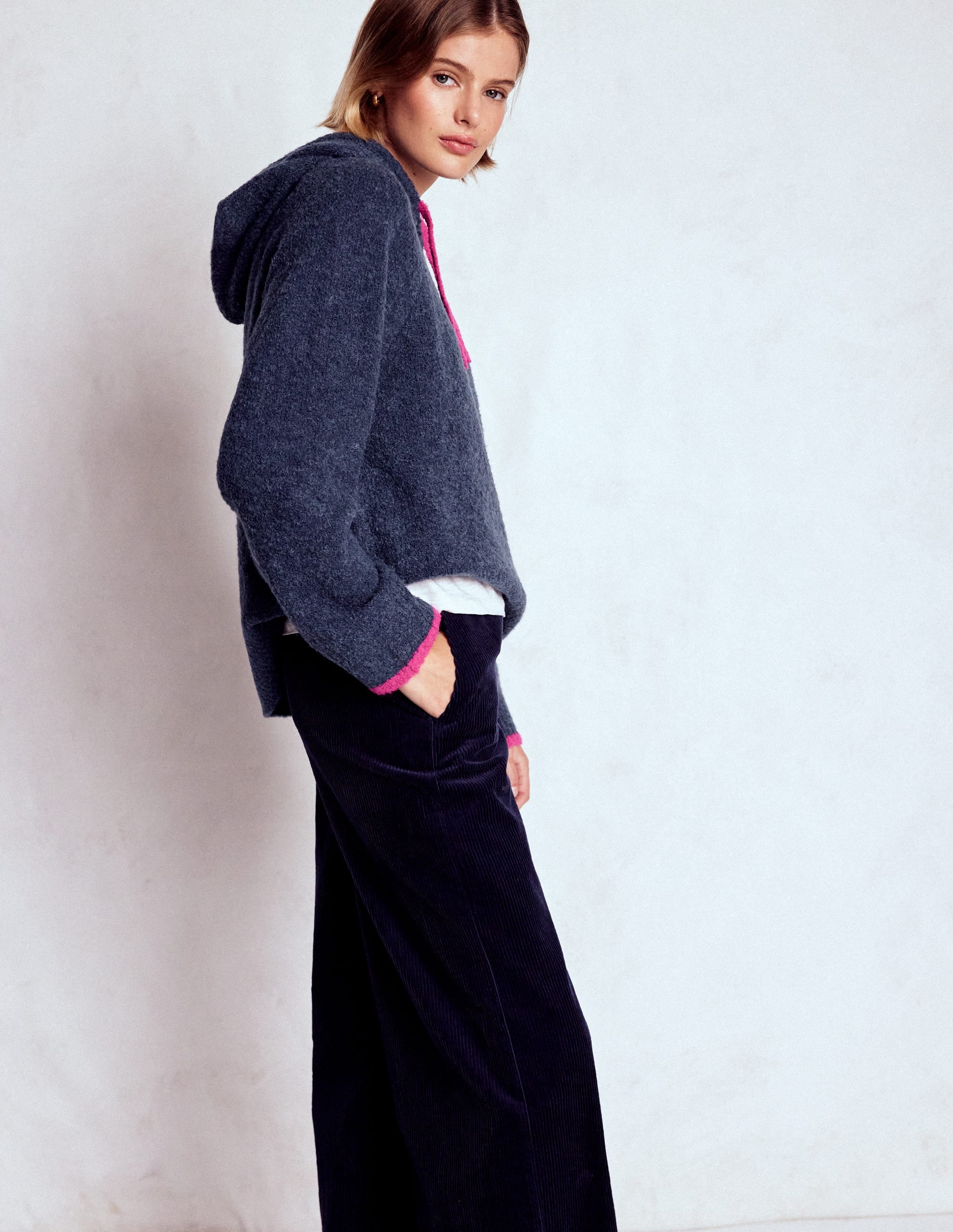 Kapuzenpullover aus Bouclé mit Raglanärmeln-Marineblau - Image 4