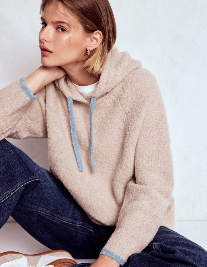 Kapuzenpullover aus Bouclé mit Raglanärmeln-Graubraun Meliert