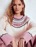 Raglanpullover aus Bouclé-Warmes Naturweiß, Fair-Isle-Muster