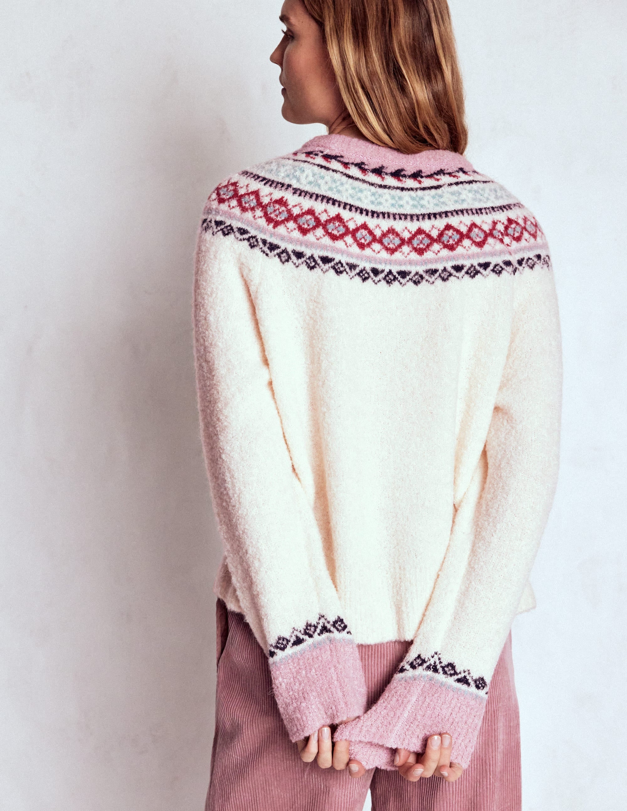 Raglanpullover aus Bouclé-Warmes Naturweiß, Fair-Isle-Muster - Image 3