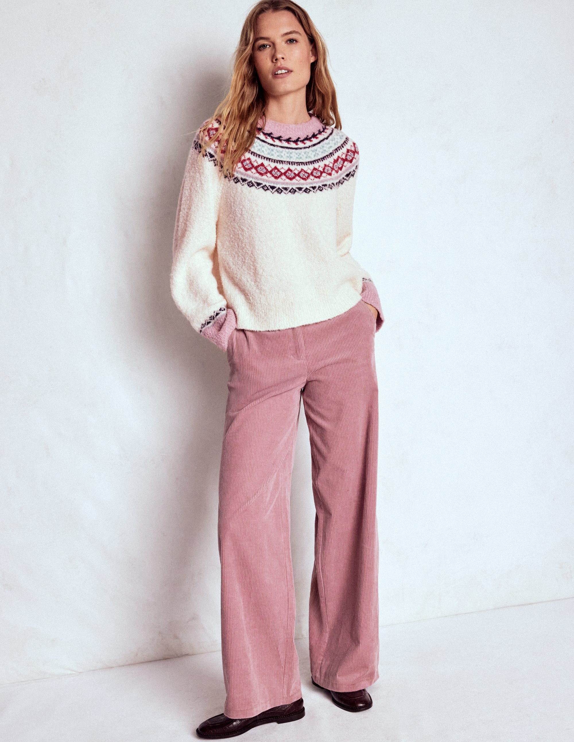Raglanpullover aus Bouclé-Warmes Naturweiß, Fair-Isle-Muster - Image 4