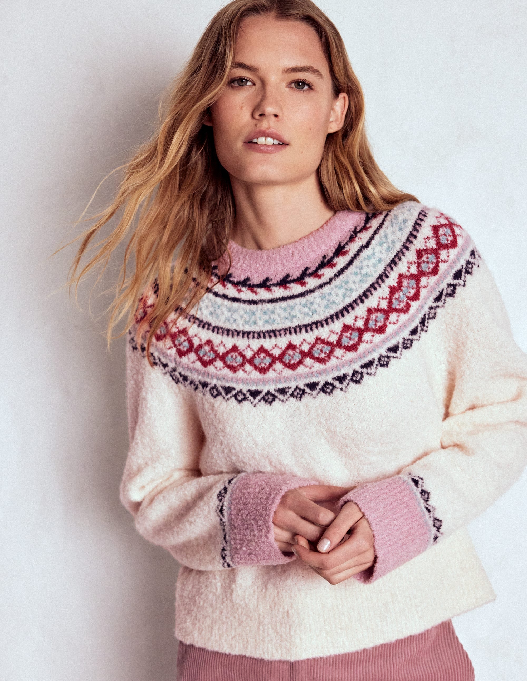 Raglanpullover aus Bouclé-Warmes Naturweiß, Fair-Isle-Muster - Image 5