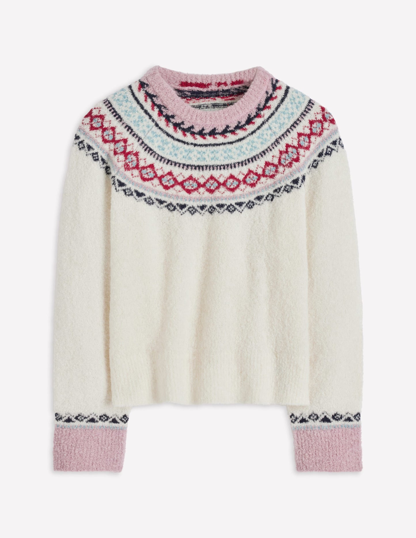 Bouclé Raglan Jumper-Warm Ivory Fair Isle
