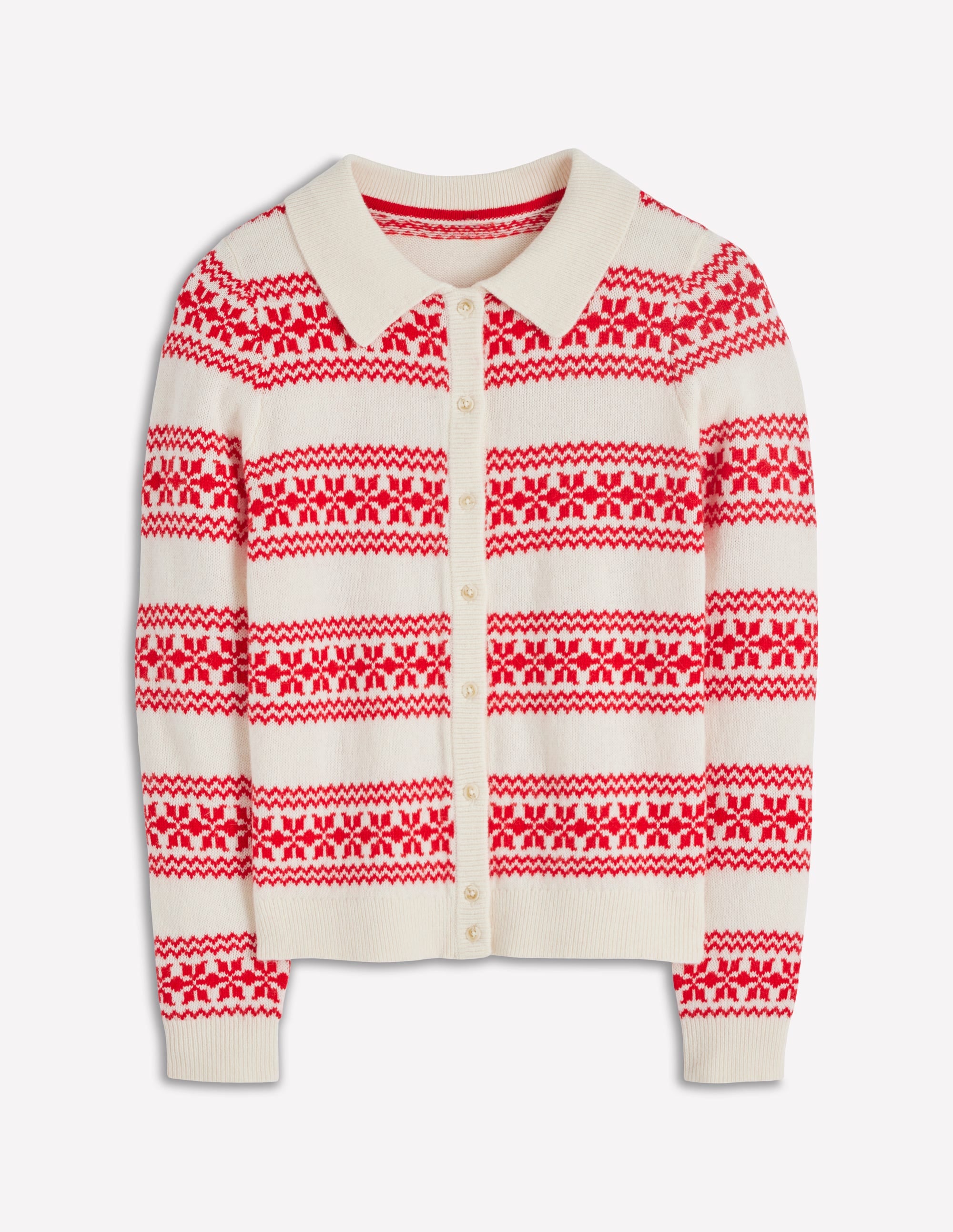 Edie Fair-Isle-Strickhemd-Warmes Naturweiß, Rotes Fair-Isle - Image 7