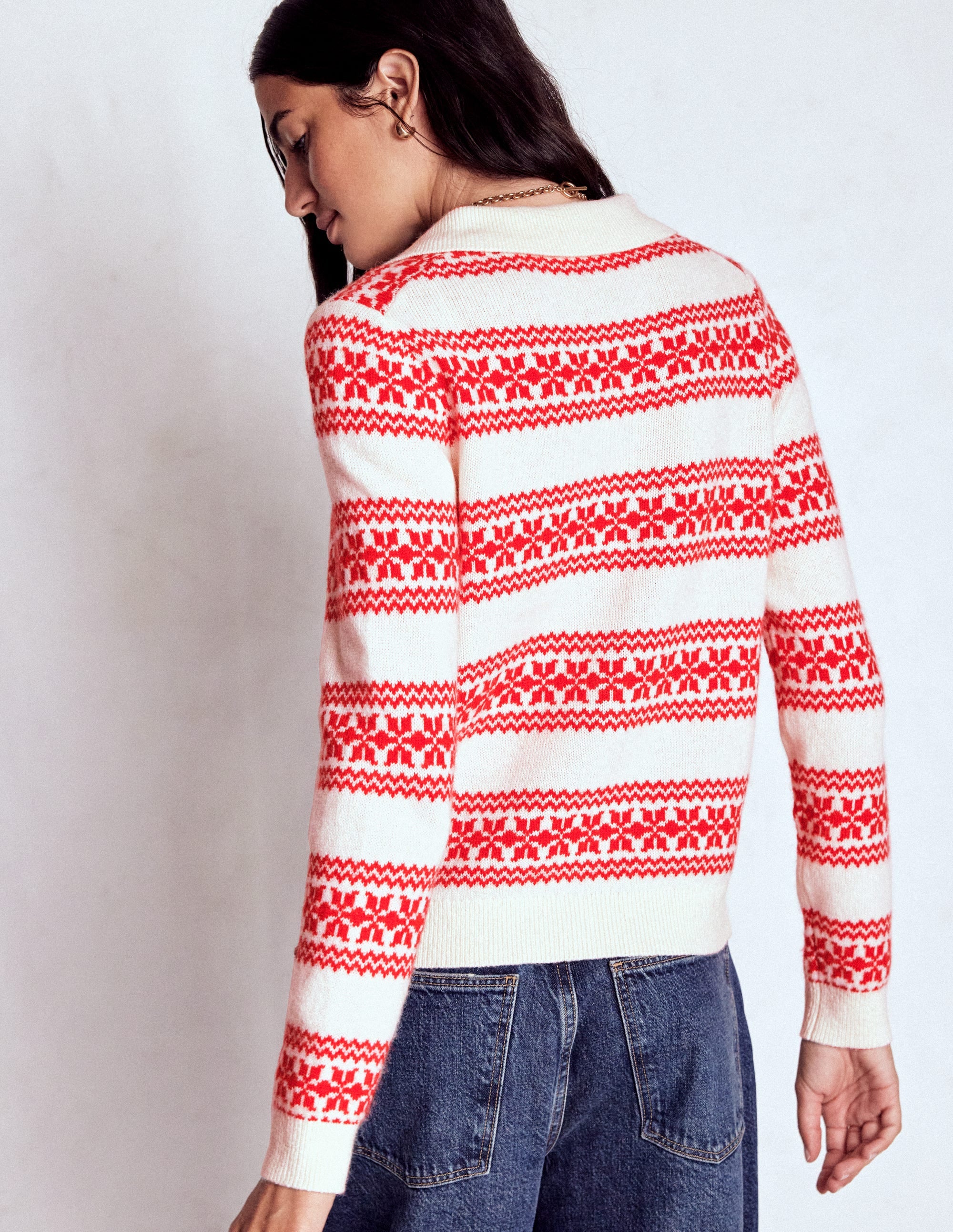 Edie Fair-Isle-Strickhemd-Warmes Naturweiß, Rotes Fair-Isle - Image 3