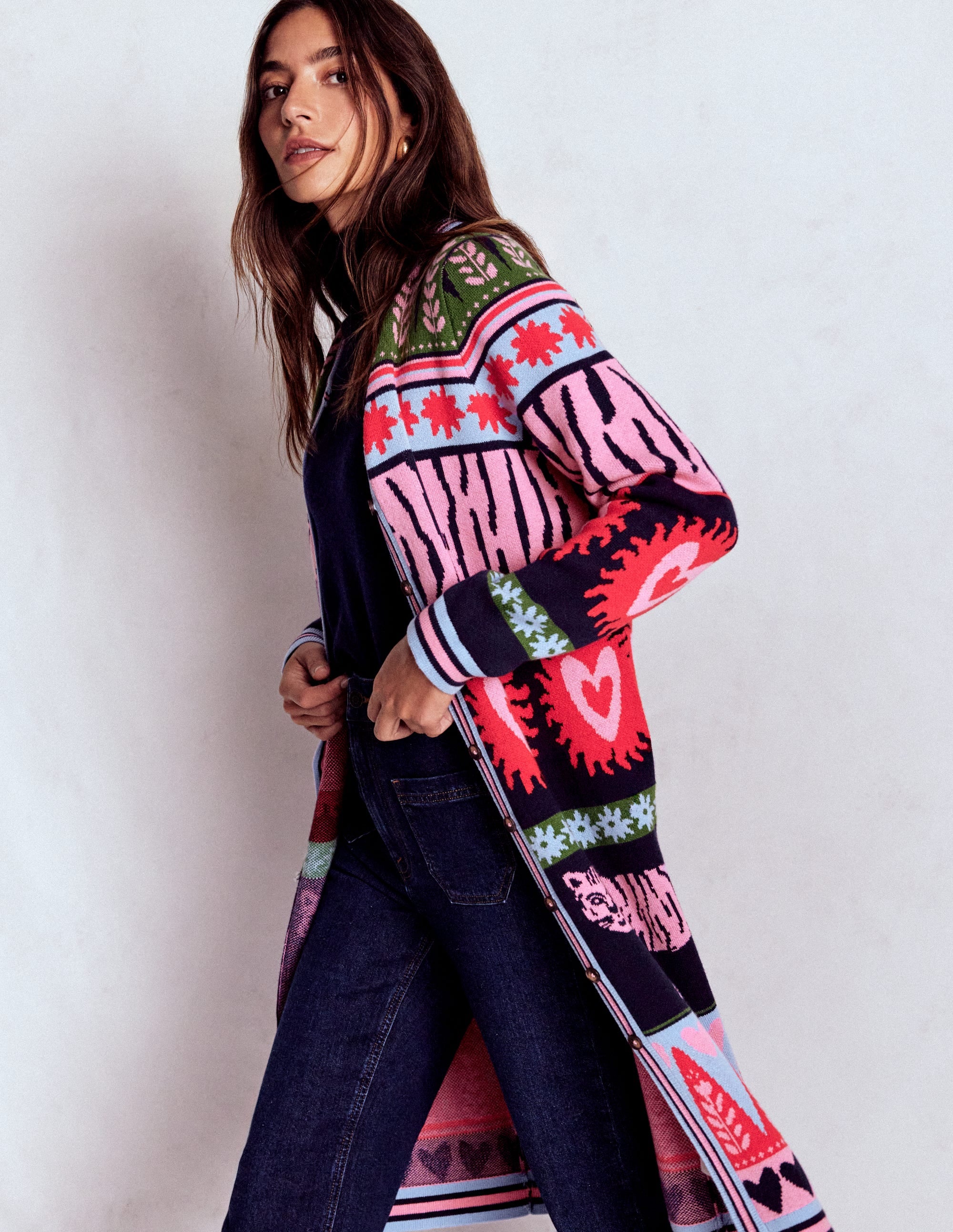 Lange Jacquard-Strickjacke-Marineblau Tiger - Image 1