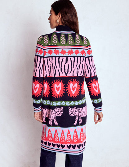 Long Jacquard Cardigan-Navy Tigers-4