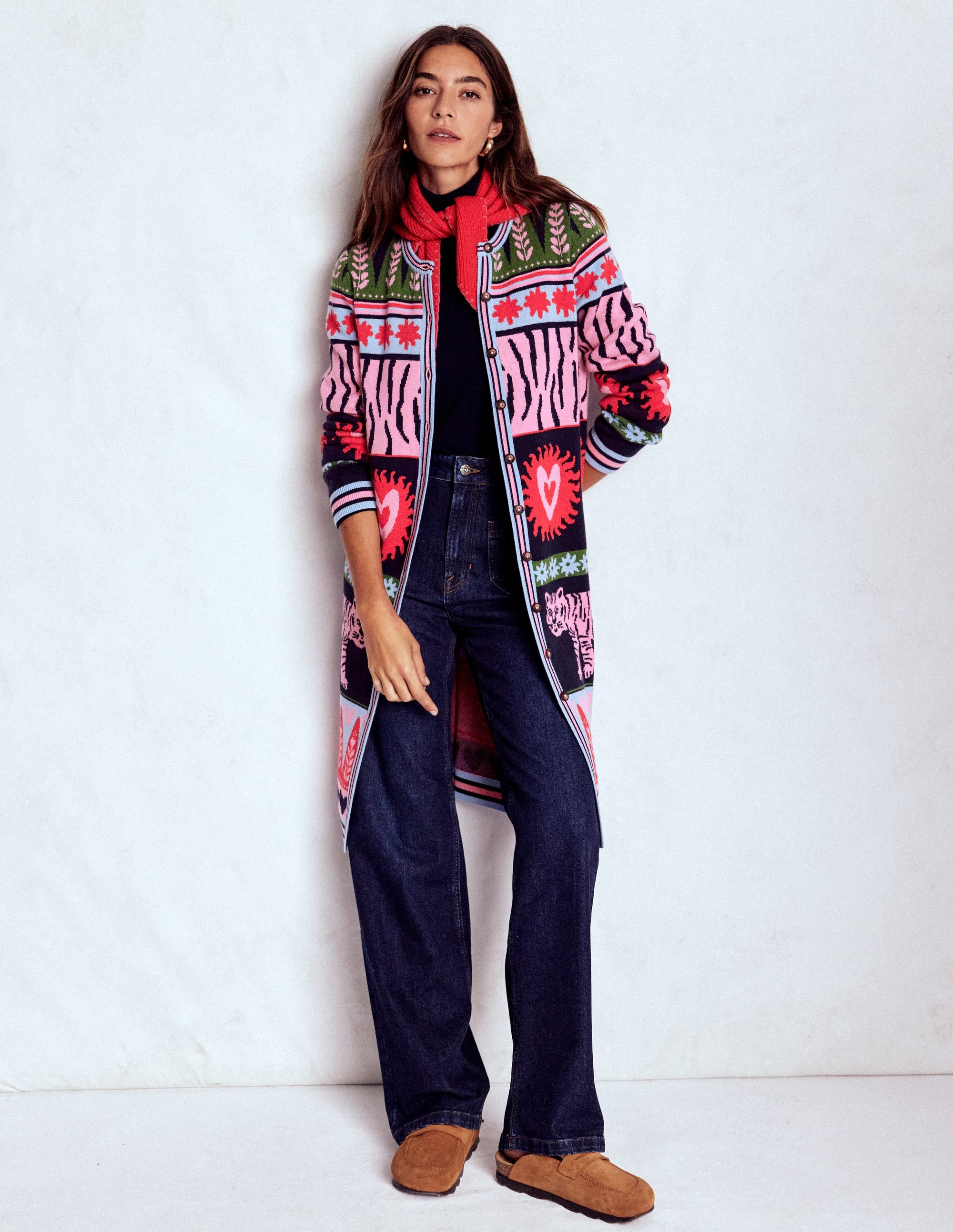 Lange Jacquard-Strickjacke-Marineblau Tiger - Image 4