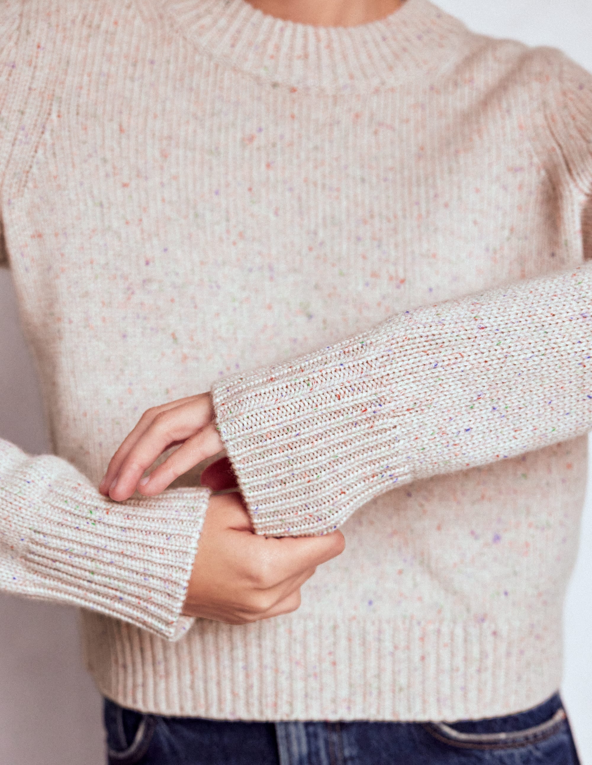 Grobstrick-Kaschmirpullover-Naturweiß, Bunte Neps - Image 2