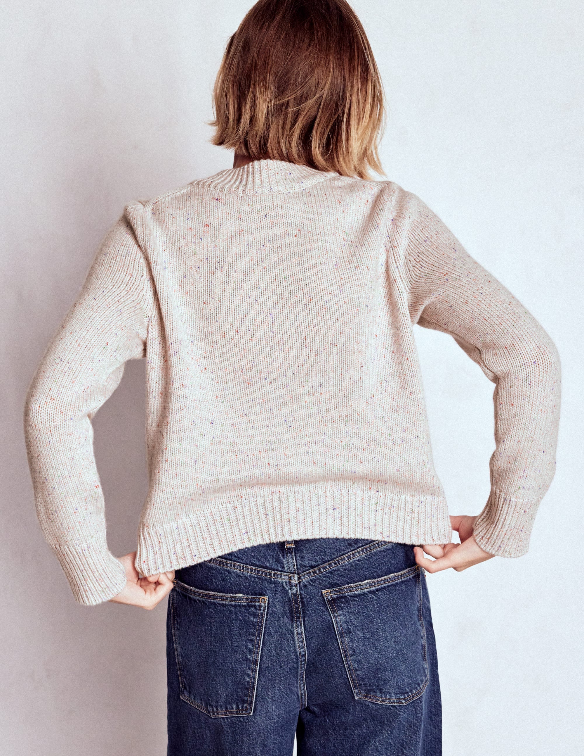 Grobstrick-Kaschmirpullover-Naturweiß, Bunte Neps - Image 3